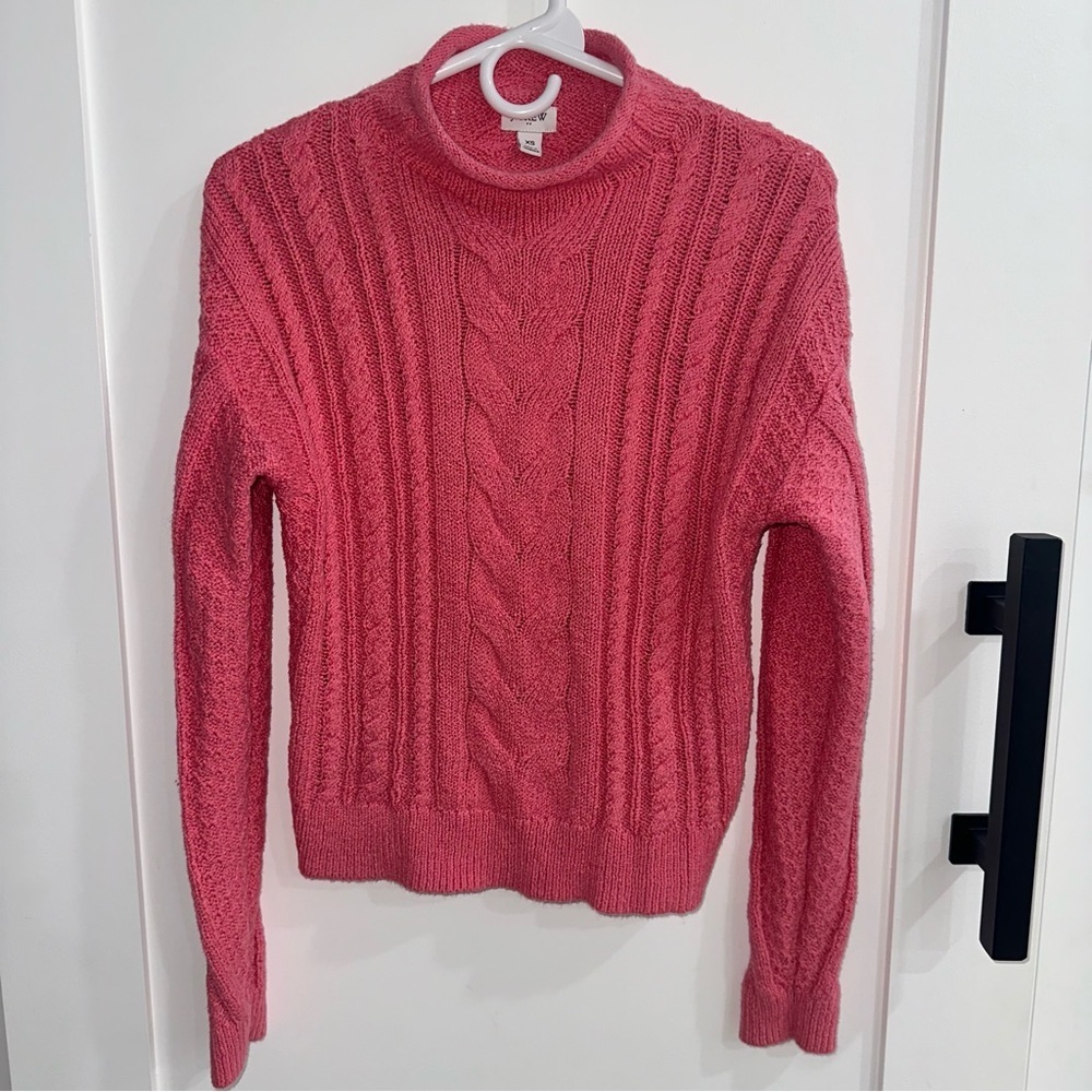 J. Crew Factory Pink Rollneck Cable Knit Sweater XS Cotton Blend HO23